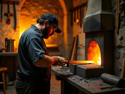 Traditional sword craftsman working in historic Toledo workshop