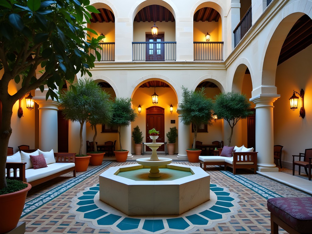 Courtyard of a restored Ottoman mansion boutique hotel in Tripoli