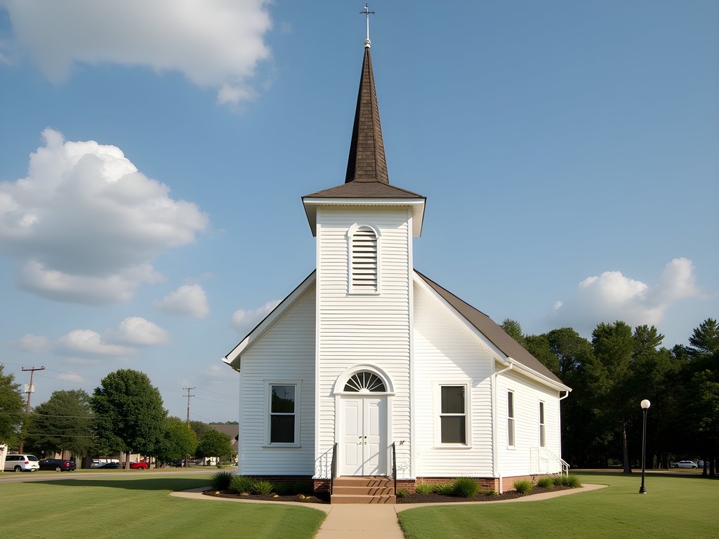 Restored white Assembly of God Church where Elvis first experienced gospel music in Tupelo, Mississippi