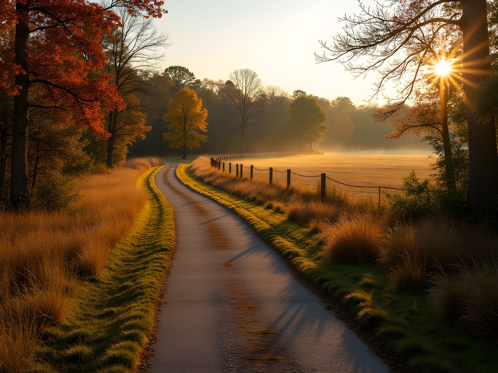 Interpretive trail through Brices Cross Roads battlefield with autumn foliage