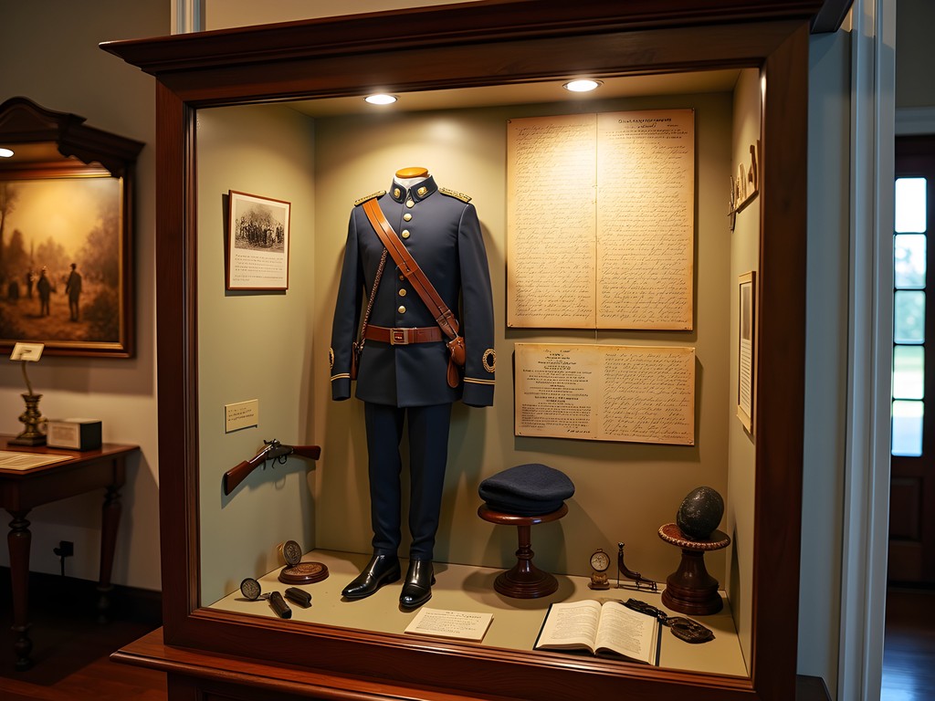 Civil War artifacts display at Tupelo Veterans Museum with period weapons and personal items