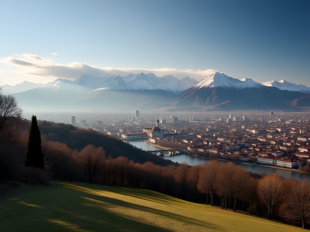 Panoramic view of Turin and the Alps from Basilica di Superga