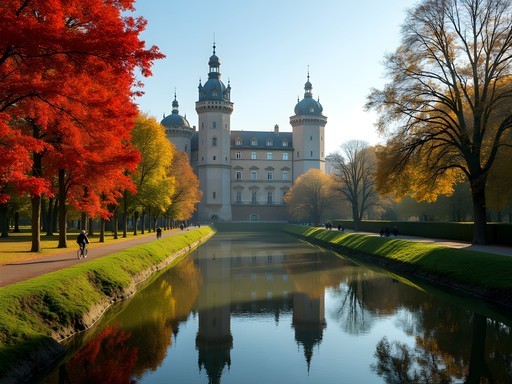 Valentino Castle surrounded by autumn foliage in Turin's riverside park