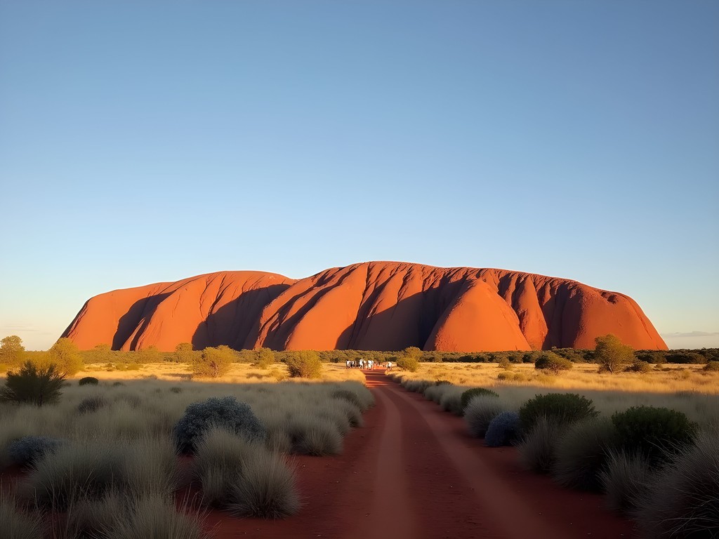 The massive domed rock formations of Kata Tjuta with walking path showing scale
