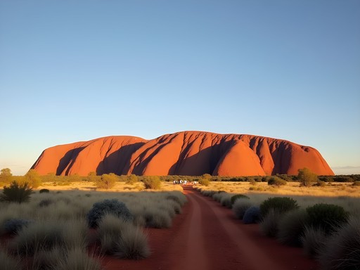The massive domed rock formations of Kata Tjuta with walking path showing scale