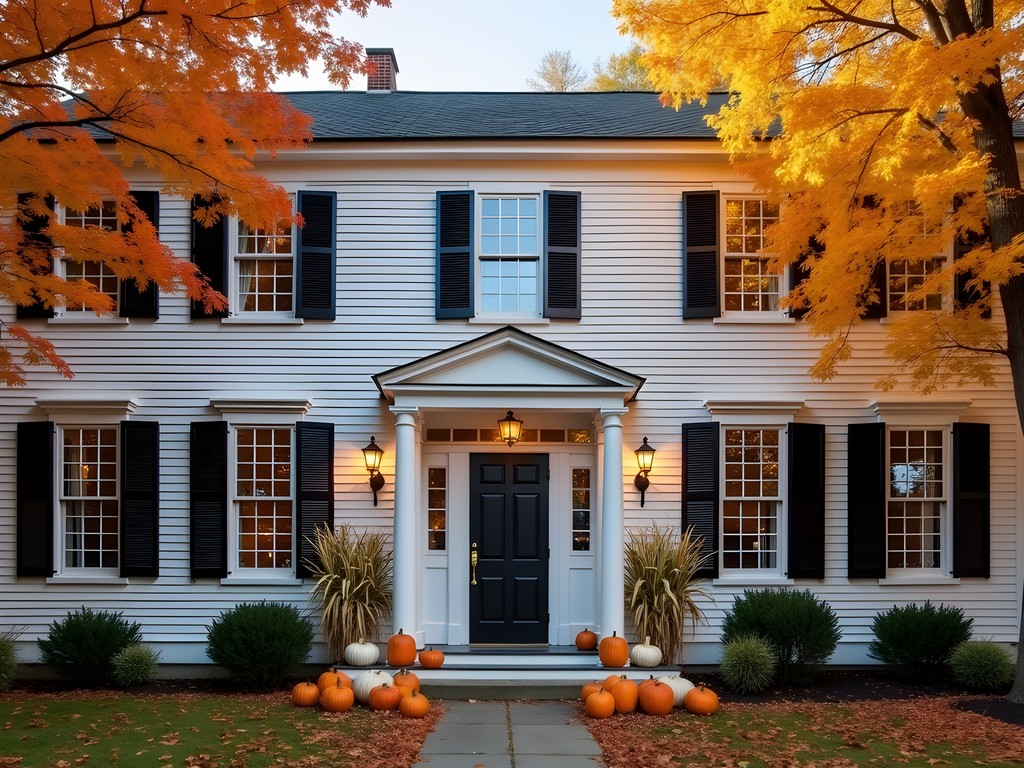 Strong House Inn Federal-style architecture with autumn decorations in Vergennes, Vermont