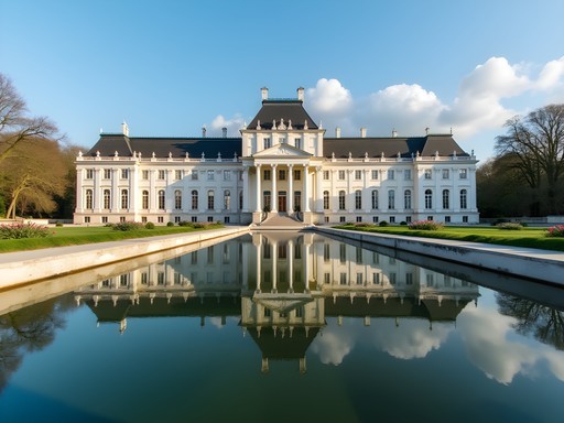 Upper Belvedere Palace with perfect reflection in water pool during spring in Vienna