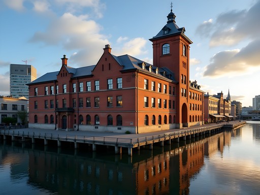 Historic Wellington Museum building on the waterfront at sunset