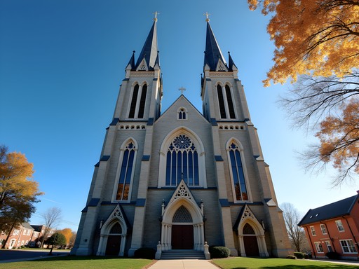 St. Ann's Church in Woonsocket with impressive architecture against autumn sky