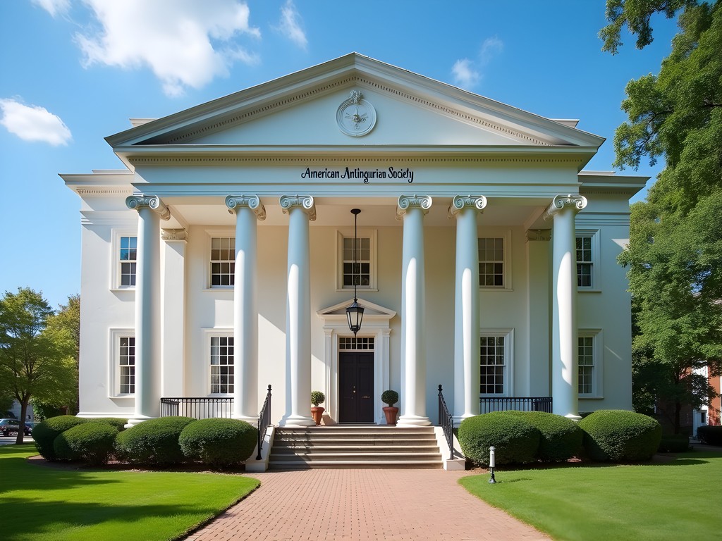 Historic exterior of the American Antiquarian Society building in Worcester