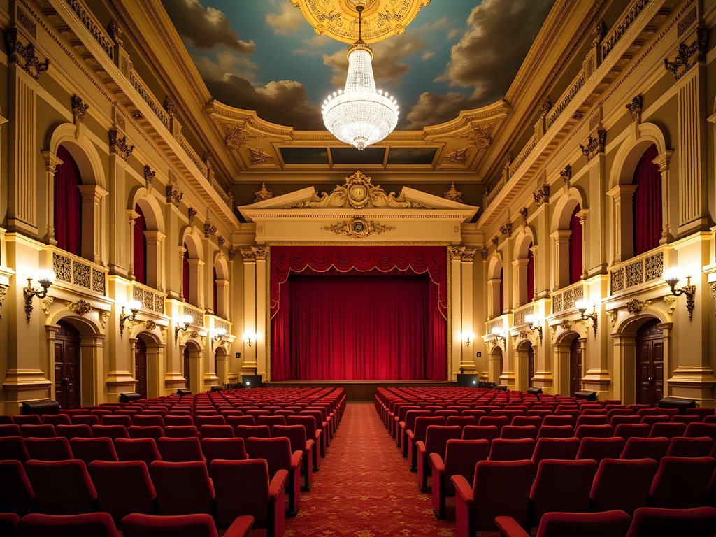 Ornate Victorian interior of Mechanics Hall with grand stage and decorative ceiling