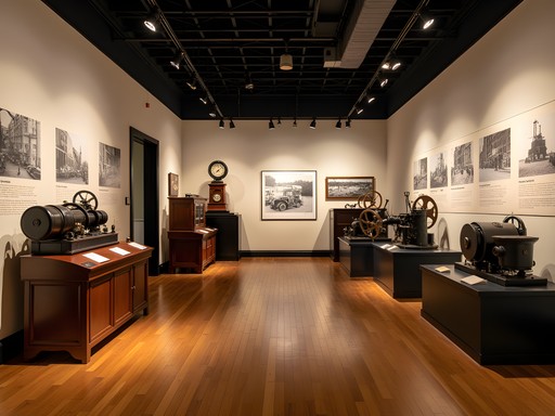 Industrial history exhibit at Worcester Historical Museum showing vintage machinery and tools
