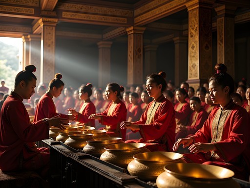 Traditional Javanese gamelan orchestra performing in the Sultan's Palace in Yogyakarta