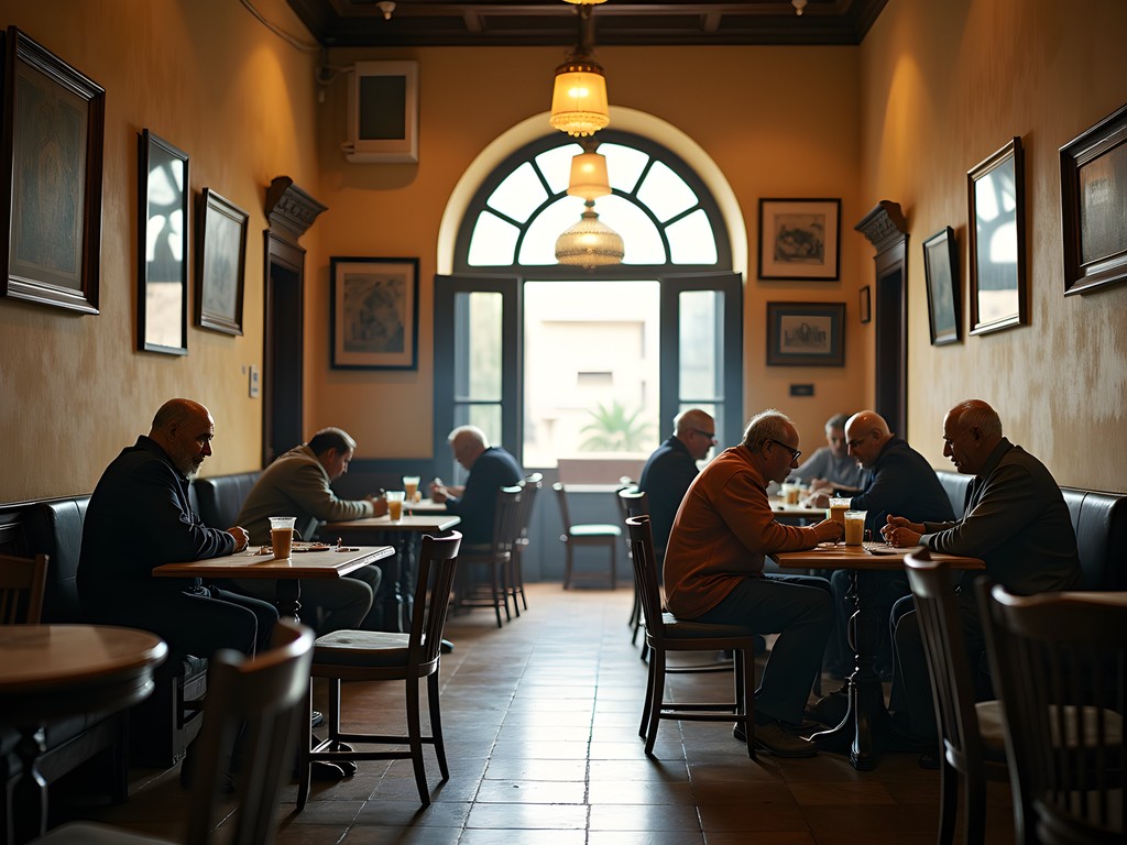 Historic Trianon Café in Alexandria with locals enjoying morning coffee