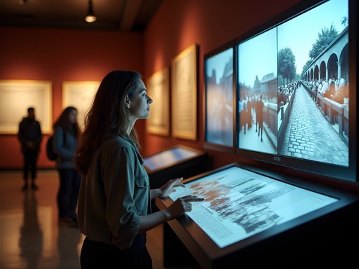 Interactive digital exhibit at Partition Museum Amritsar showing historical footage