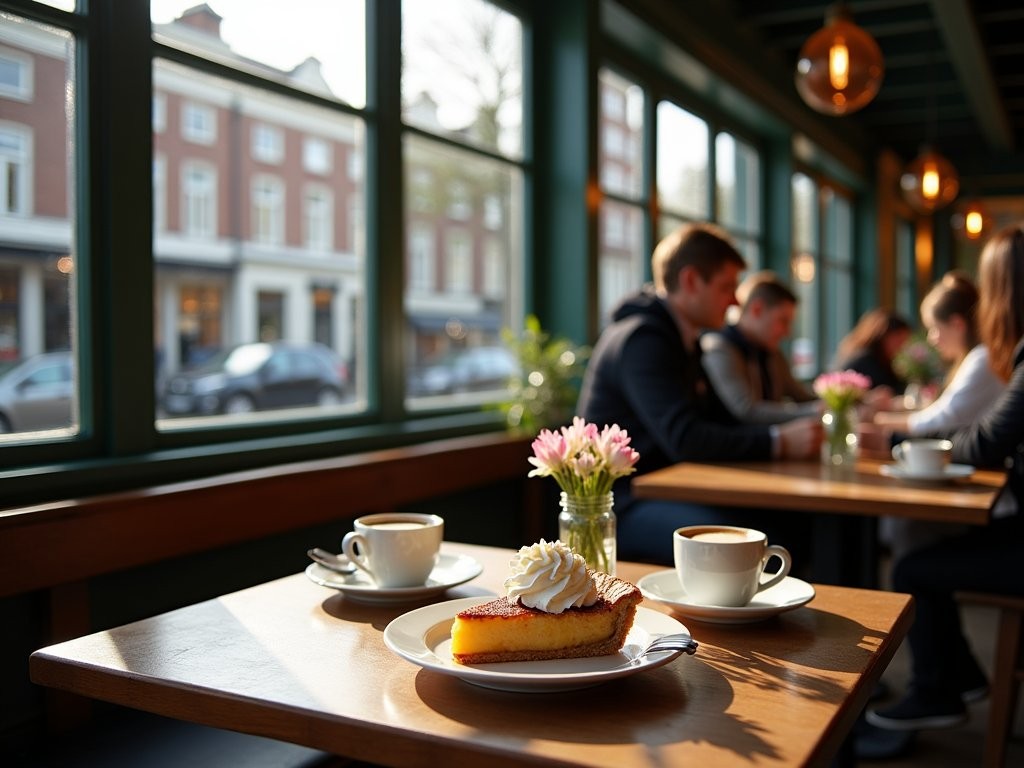 Cozy Amsterdam café with specialty coffee and traditional Dutch apple pie