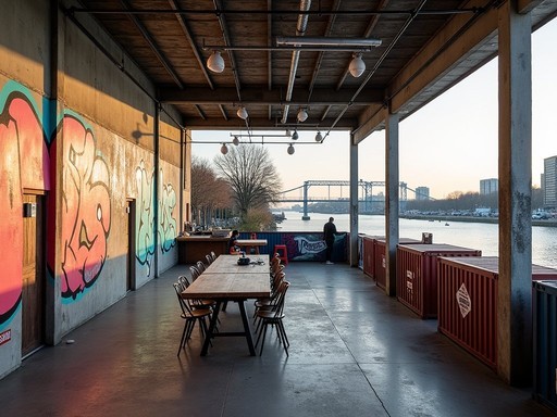 Industrial warehouse converted to art space in Amsterdam Noord with street art and creative installations