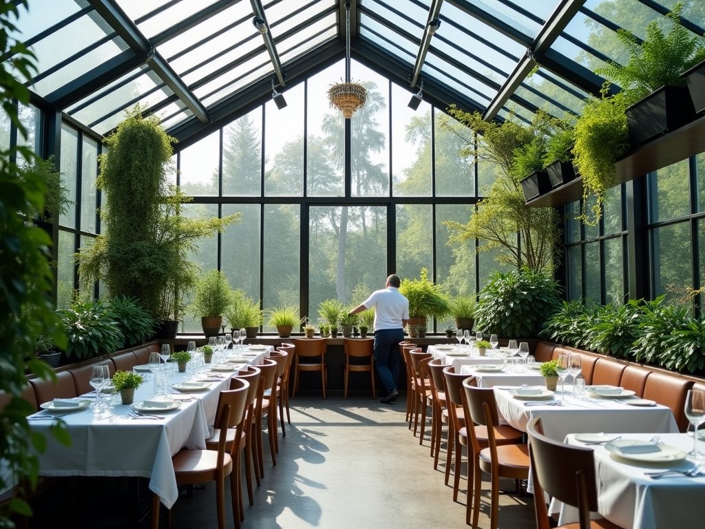Farm-to-table dining in a converted greenhouse at Restaurant De Kas in Amsterdam Oost
