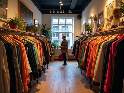 Colorful vintage clothing store in Amsterdam's De Pijp neighborhood
