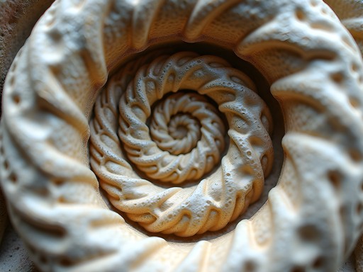 Close-up of ancient marine fossils embedded in Amsterdam building limestone