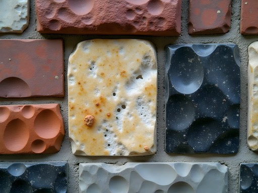 Close-up of diverse building stones in historic Amsterdam architecture showing geological variety