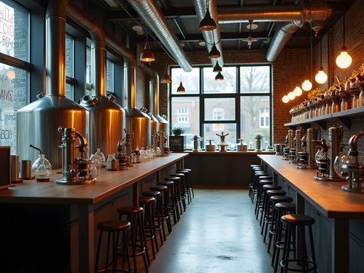 Scientific brewing equipment in repurposed laboratory space at Amsterdam Noord microbrewery