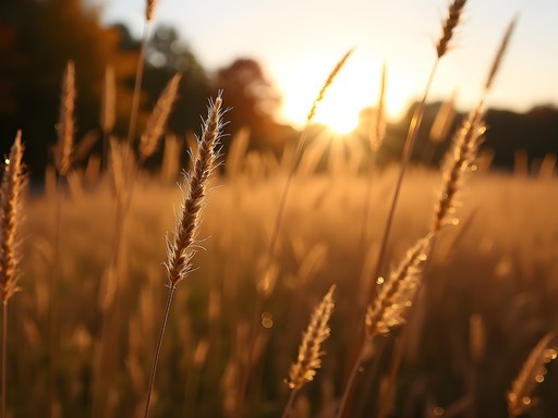 Golden prairie grasses in Ann Arbor's Nichols Arboretum during fall with early morning light
