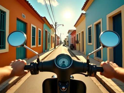 Exploring Antriol's colorful back streets by scooter
