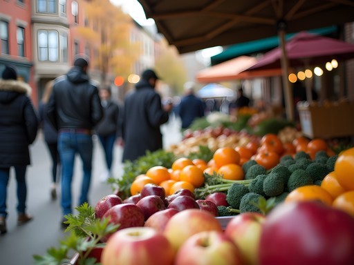 Appleton downtown farmers market in fall with local produce displays