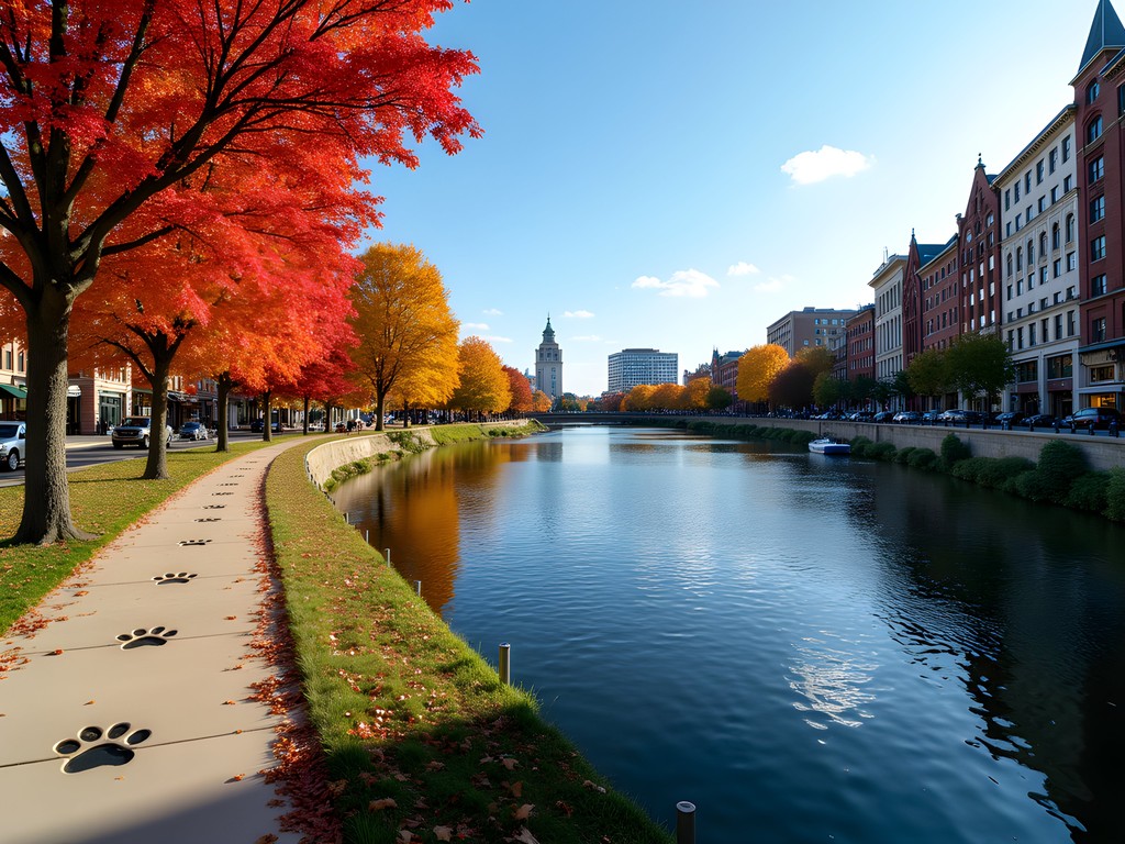 Fox River view from Fox Trot Trail in downtown Appleton during fall