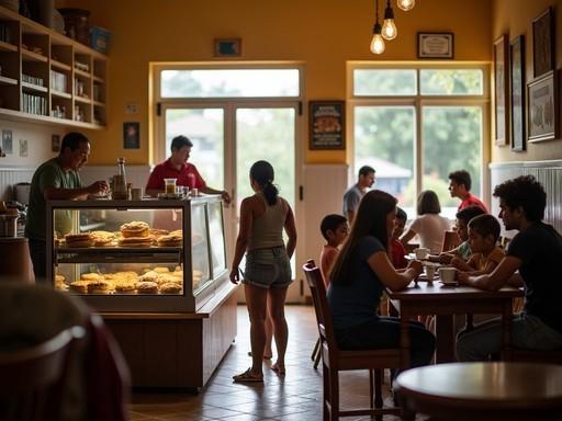 Local families gathering at an Arecibo bakery on weekend morning for traditional Puerto Rican pastries