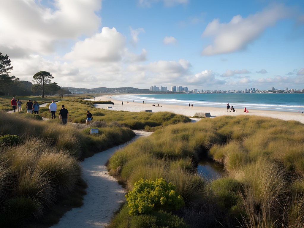 Restored Onehunga Foreshore showing new beaches, wetlands and community spaces