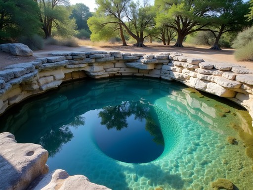 Early morning at Jacob's Well natural spring in Wimberley showing the crystal clear artesian spring and surrounding limestone