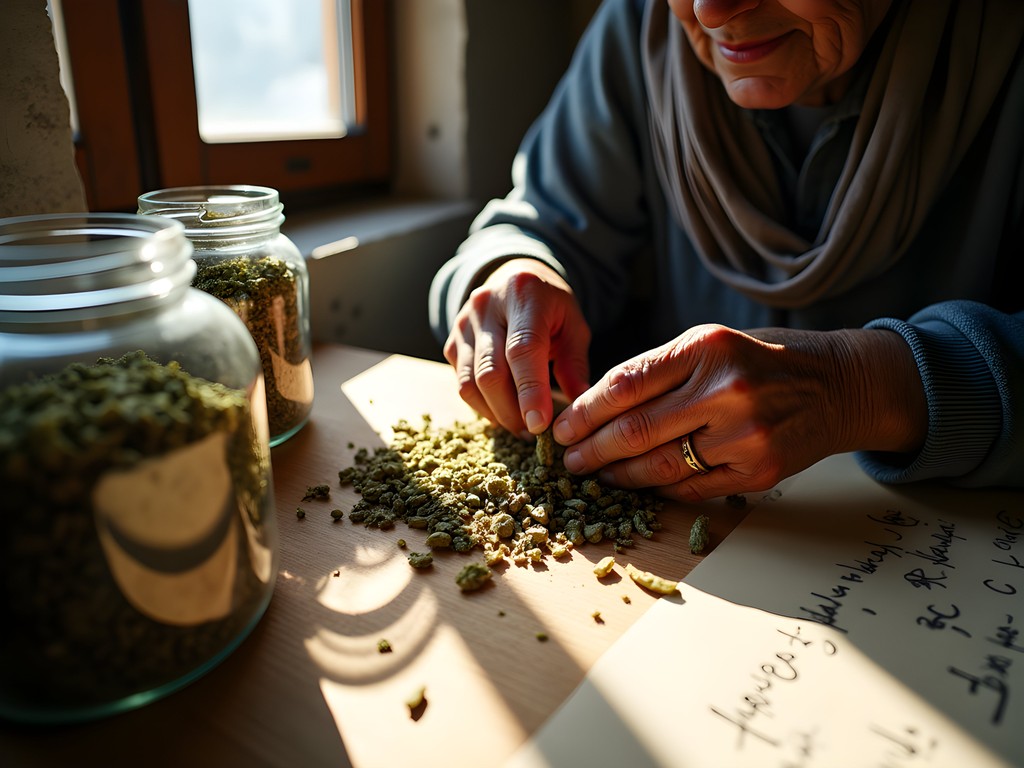 Traditional herbalist in Baalbek preparing remedies with local plants