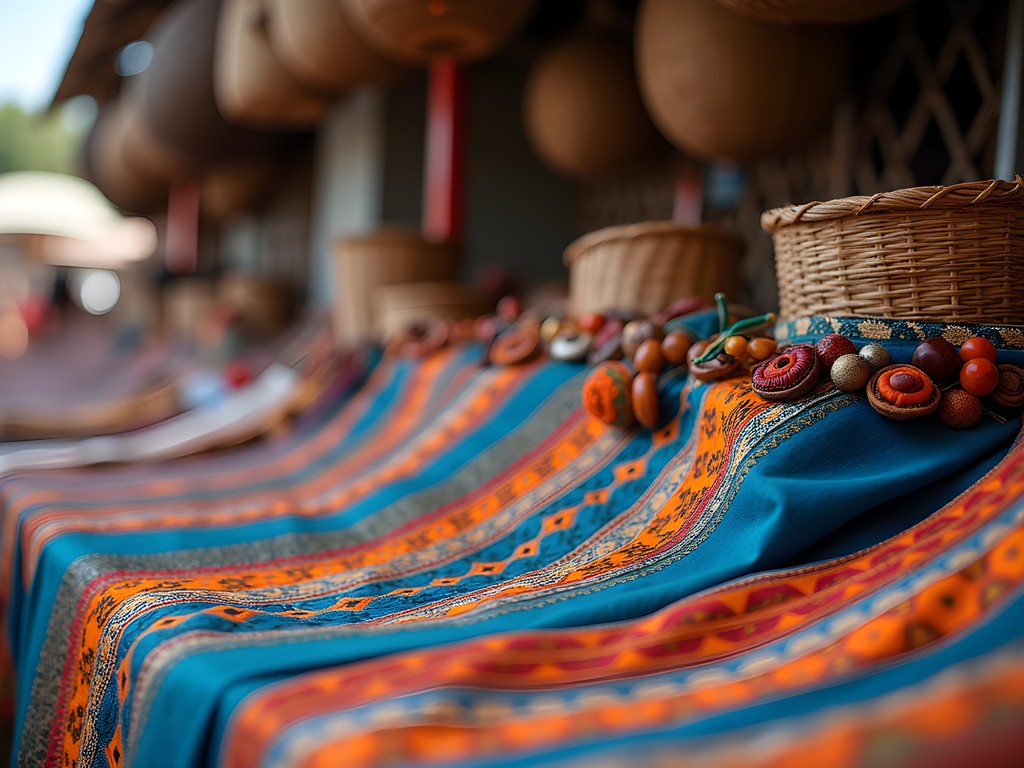 Colorful textiles and traditional crafts at a Bamenda Grassfields market