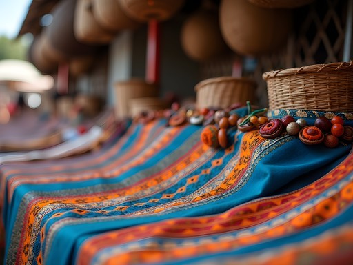 Colorful textiles and traditional crafts at a Bamenda Grassfields market