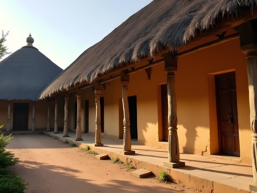 Traditional Grassfields palace architecture with distinctive thatched roofs