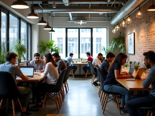 Modern co-working space in Bangalore with diverse professionals collaborating