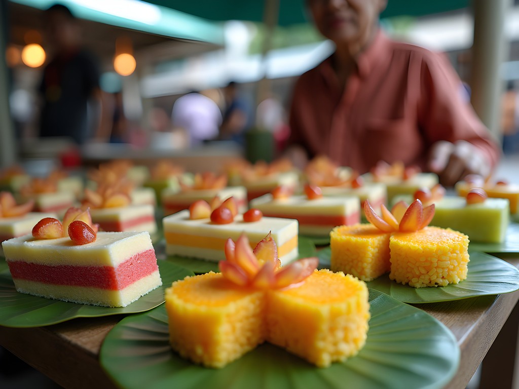 Colorful traditional Thai desserts at historic Nang Loeng Market in Bangkok
