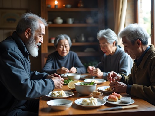 African American man learning to make Chinese dumplings with local grandmother in Beijing cooking class