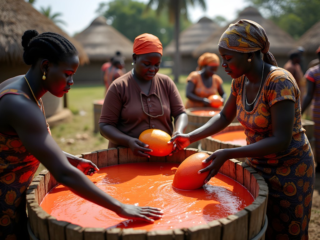 Traditional palm oil production in rural village near Bo, Sierra Leone