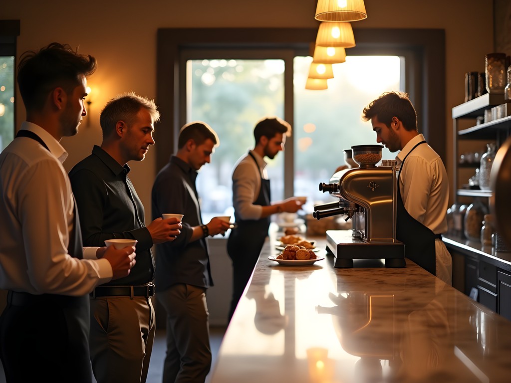 Traditional morning coffee ritual at a historic Bologna café counter