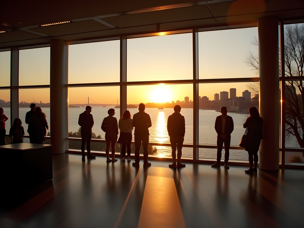 Sunset view from Institute of Contemporary Art in Boston overlooking harbor