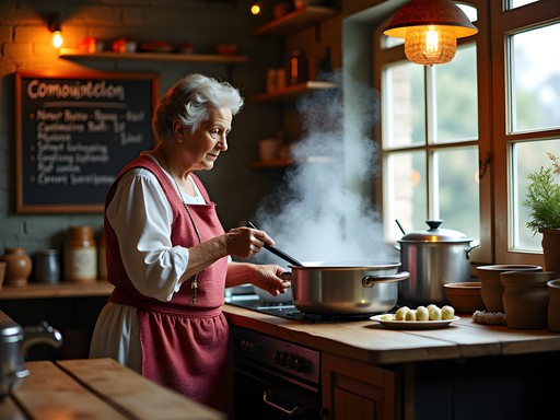 Local Romanian grandmother cooking traditional sarmale in hidden mall restaurant in Brasov