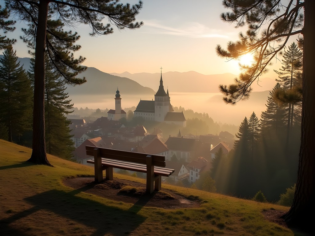 Hidden sunrise viewpoint overlooking Brasov's medieval center from Tampa Mountain
