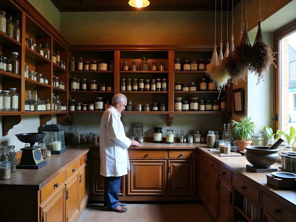 Historic apothecary in Brasov with traditional Romanian herbal remedies and tinctures
