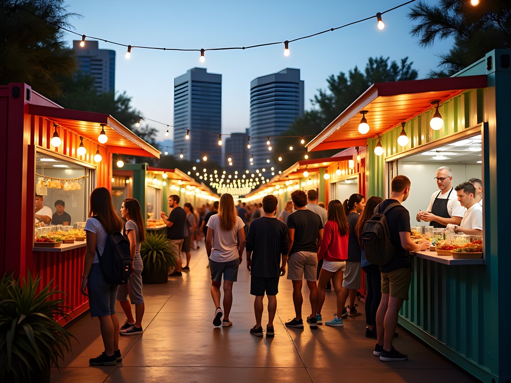 Eat Street Northshore food market in Brisbane with colorful shipping containers and food stalls