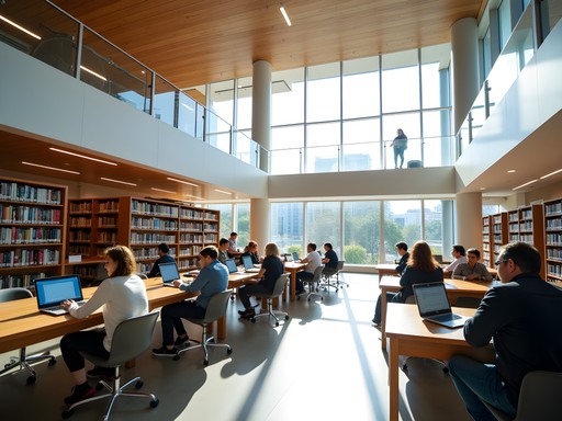 State Library of Queensland modern interior with people using laptops
