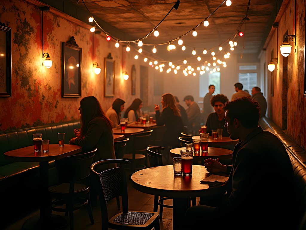 Authentic local ruin bar in Budapest with Hungarian patrons and eclectic decor
