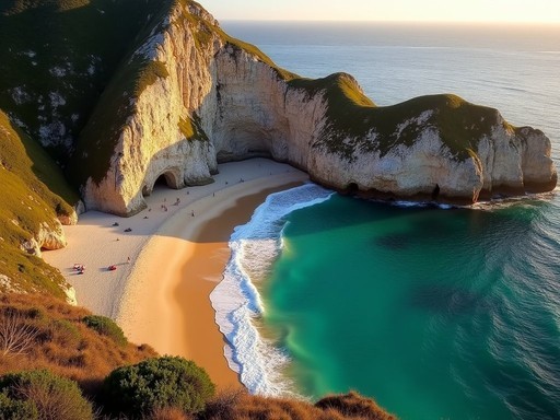 Secret beach accessible only through sea cave tunnel at low tide in Cape Town